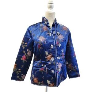 Peony Shanghai China Royal Blue Silk Embroidered Tangzhuang Jacket L